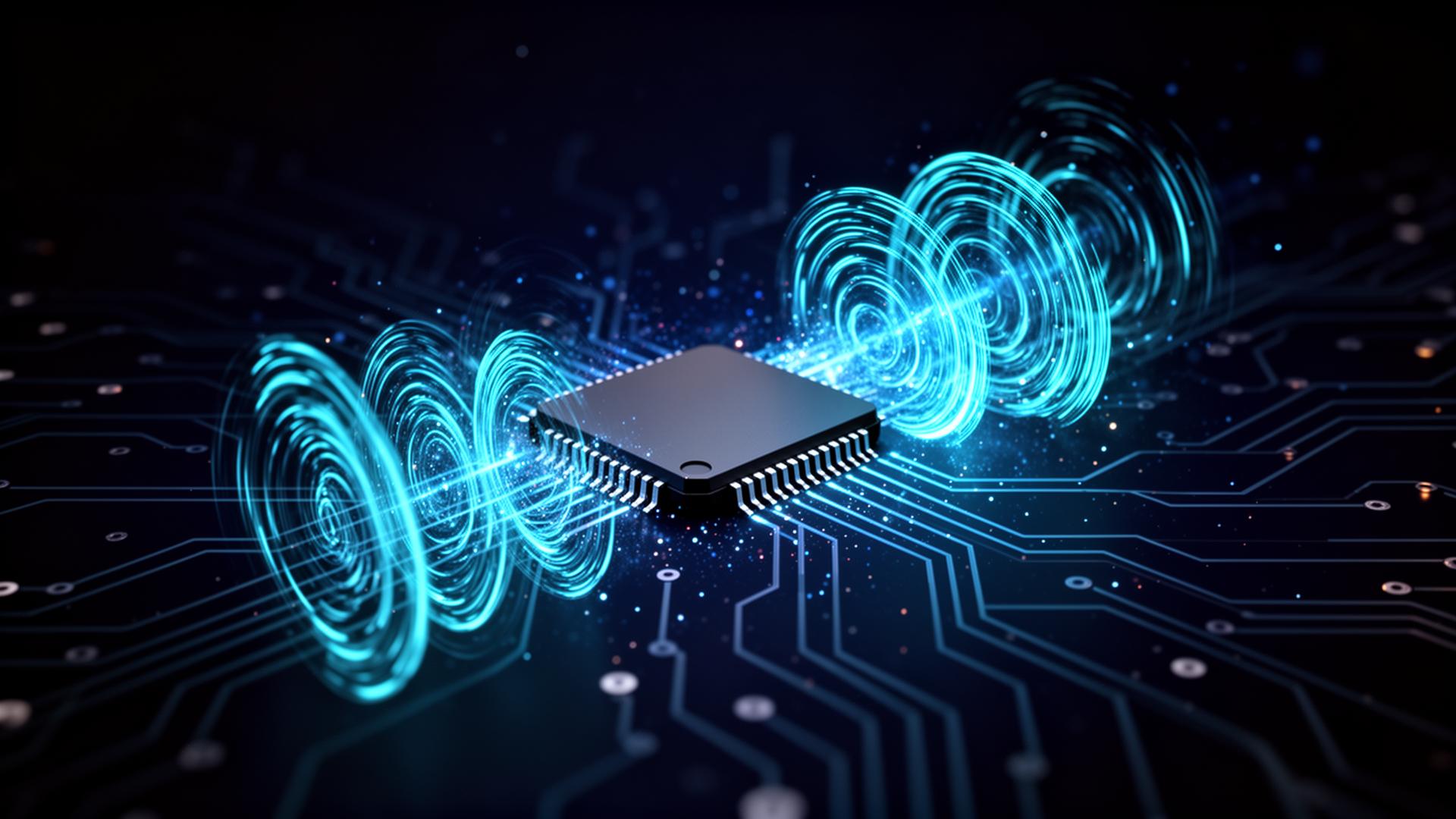 Ultra-wideband semiconductor chip emitting radio signals
